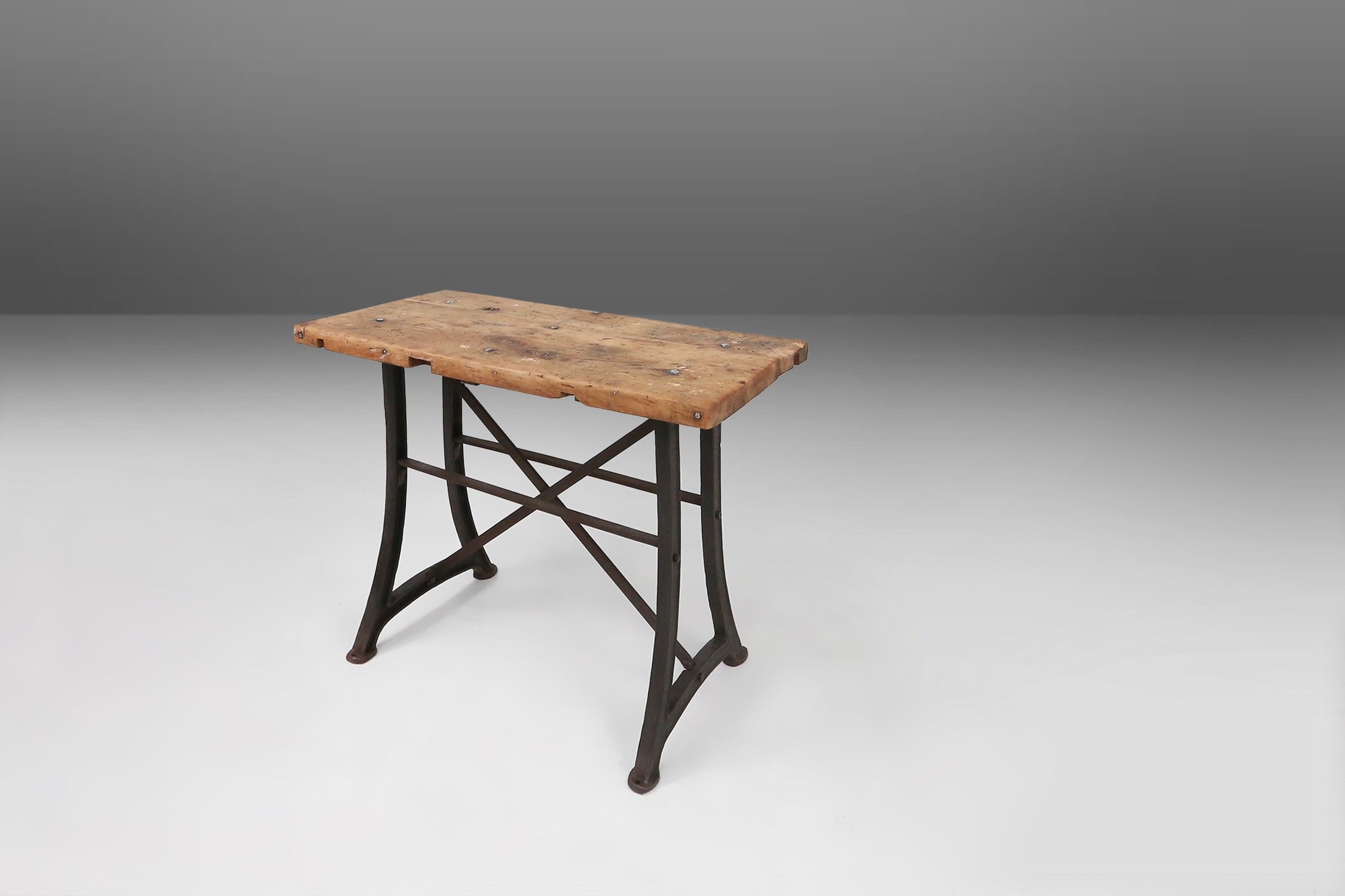 Industrial bar/bistro table with cast iron legs and wooden top, Belgium ca. 1920thumbnail